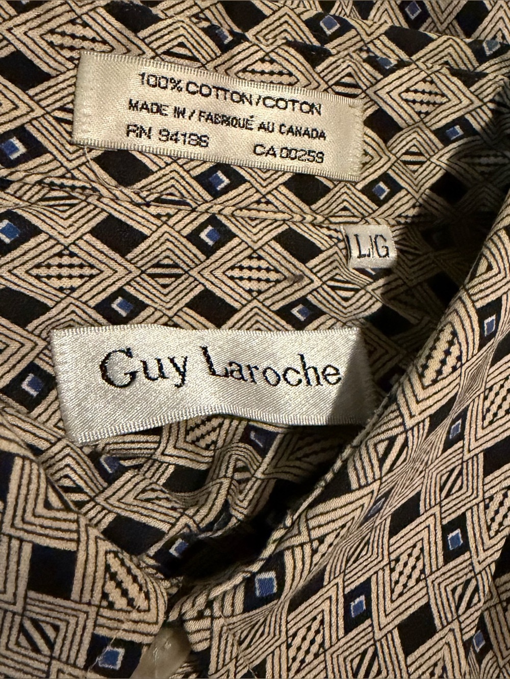 Guy Laroche Geometric Print Shirt Large Retro 90s Art Dad Patterned Button Up - Picture 3 of 3